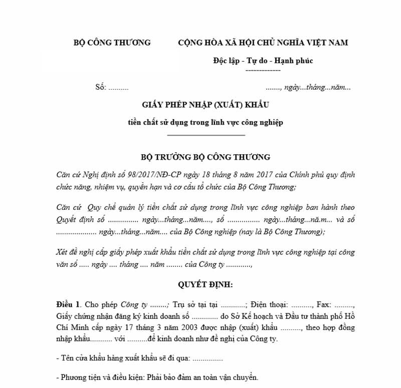 Giấy phép xuất nhập khẩu