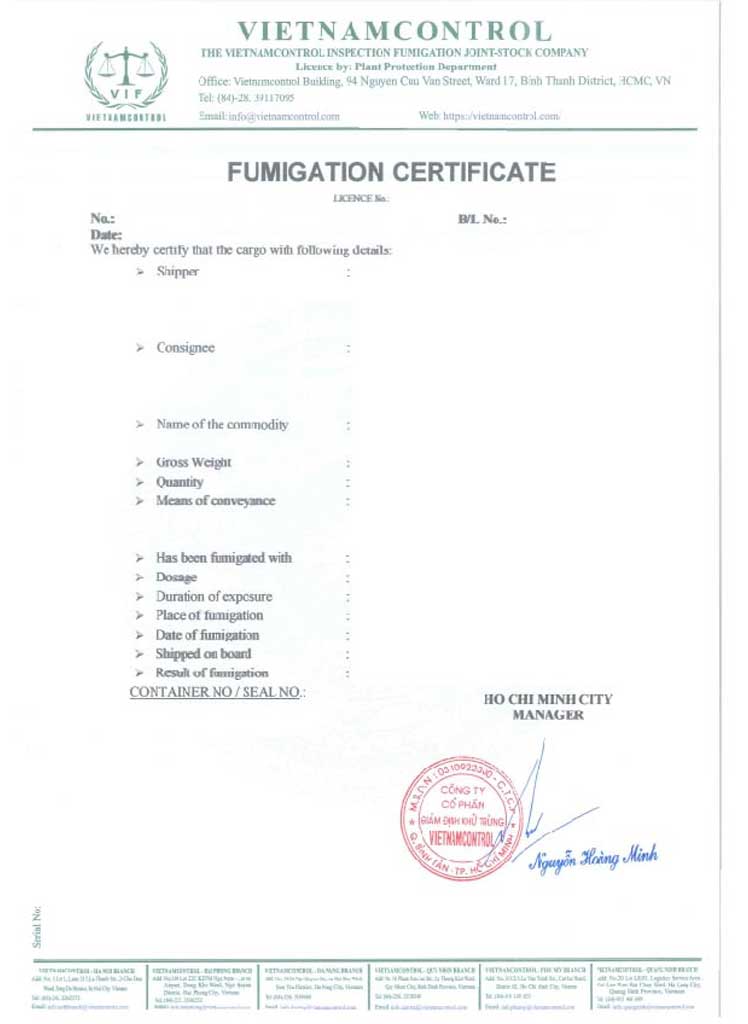 Giấy chứng nhận hun trùng