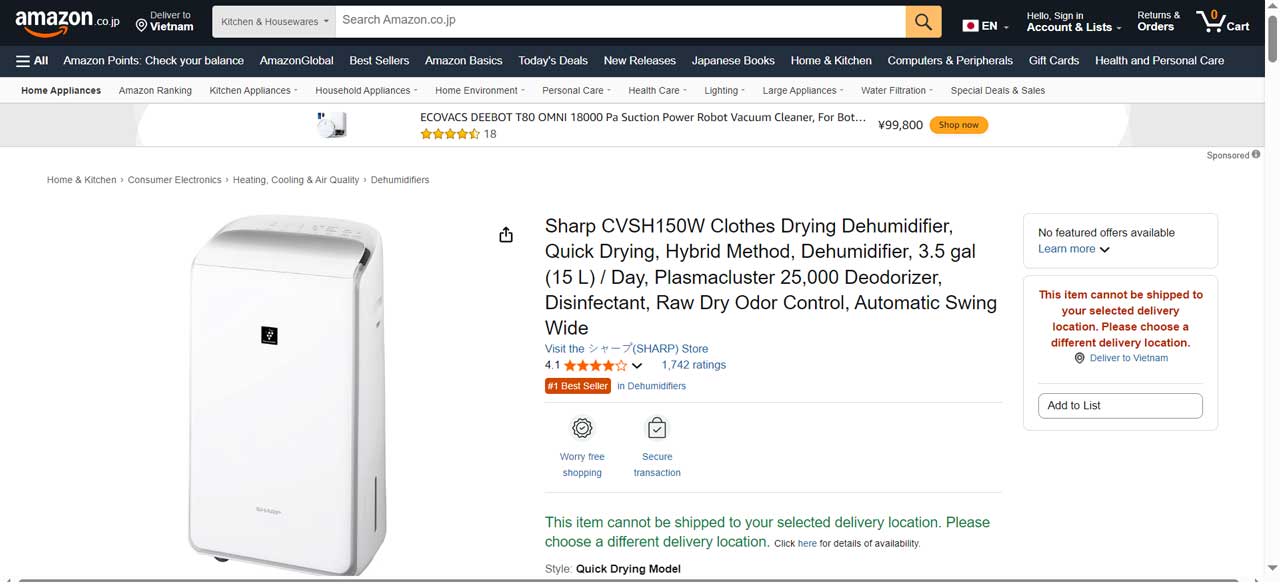 Trang sản phẩm Amazon Nhật Bản