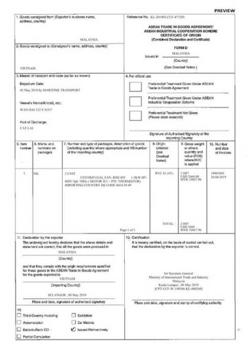 Mục đích sử dụng CO form D