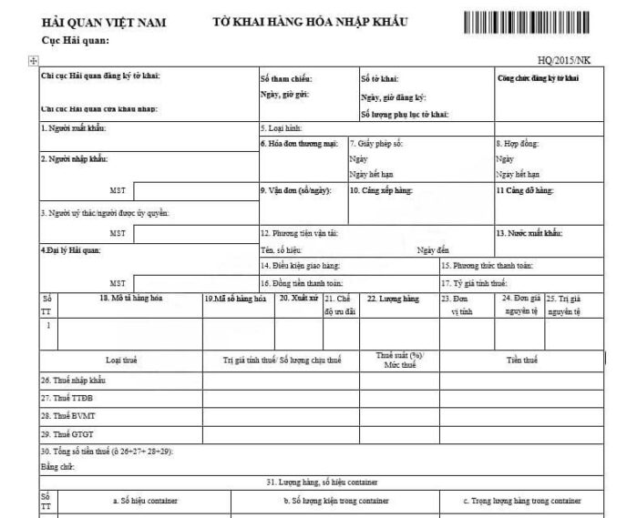 Cách ghi tiêu thức trên tờ khai hải quan