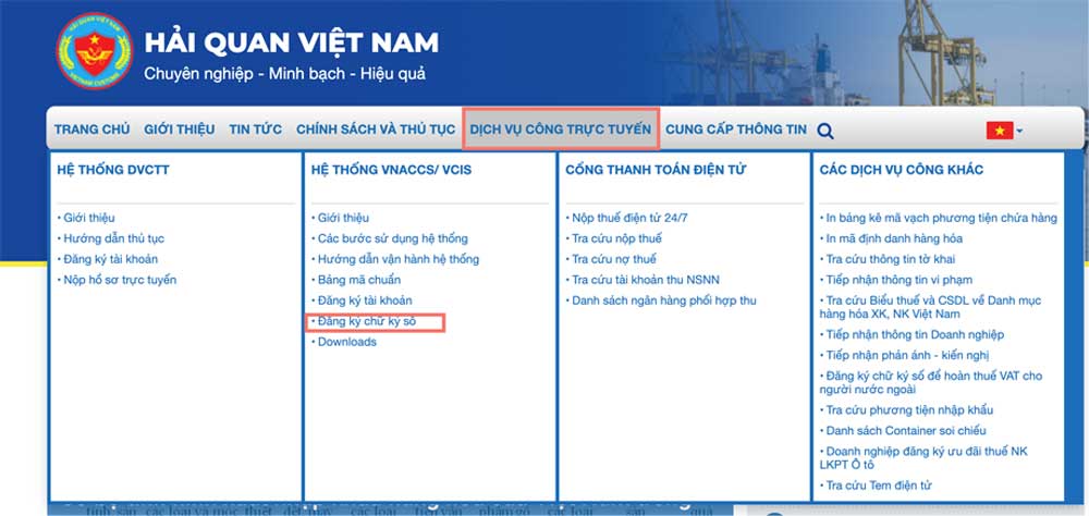 Chữ ký số hải quan