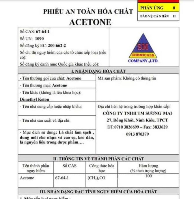 Phiếu an toàn hóa chất