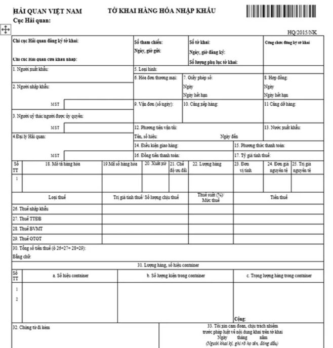 Tờ khai hải quan