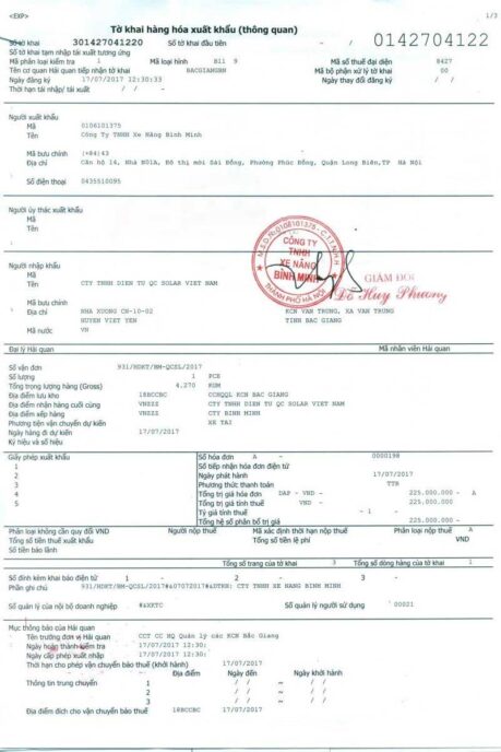 tờ khai hải quan xuất nhập khẩu