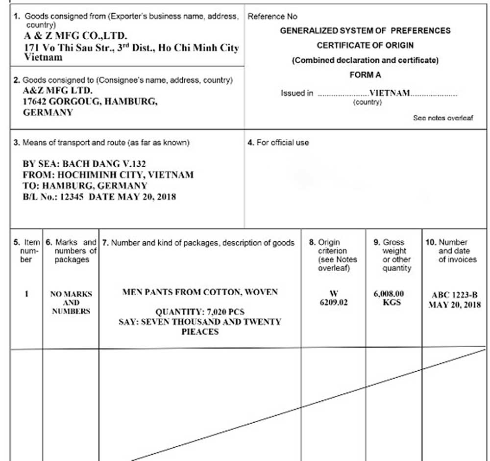 Giấy tờ CO Form A