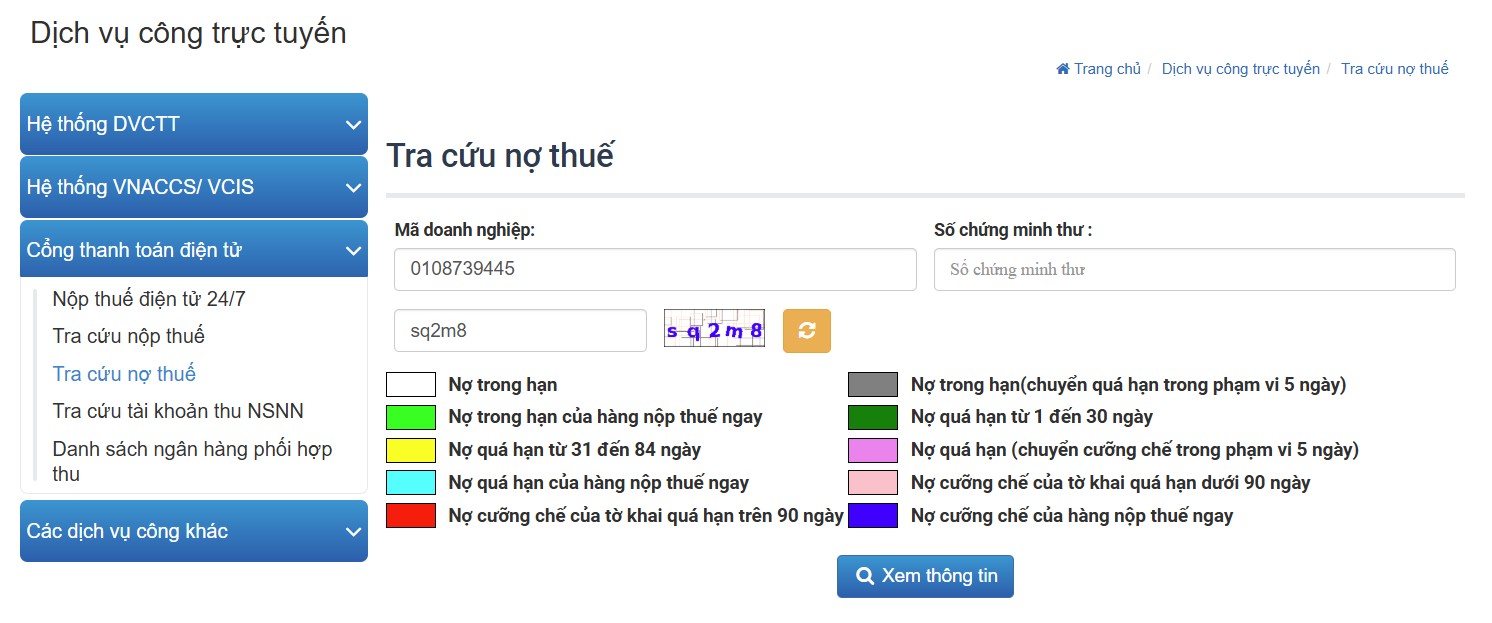 Tra cứu nợ thuế