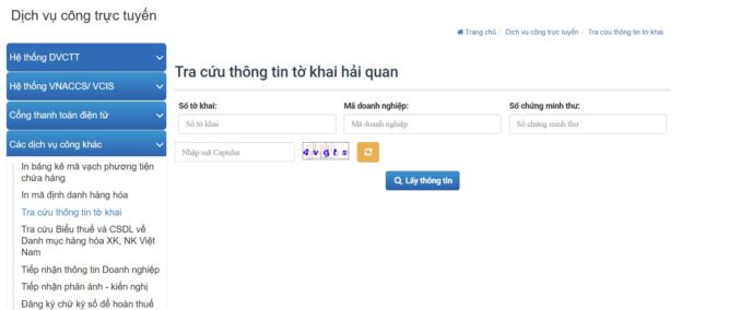Tra cứu thông tin tờ khai hải quan