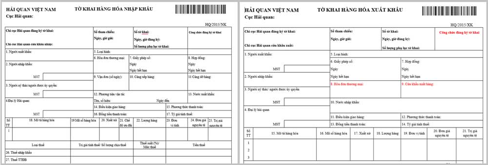 mẫu tờ khai hàng hóa nhập khẩu