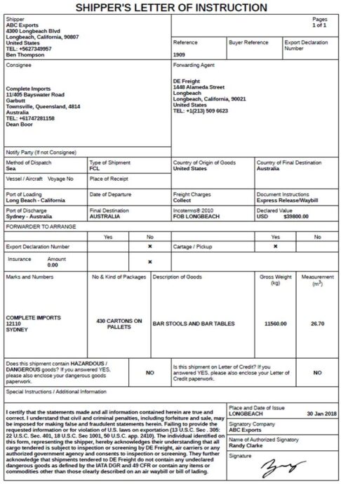 Shipping Instrucition