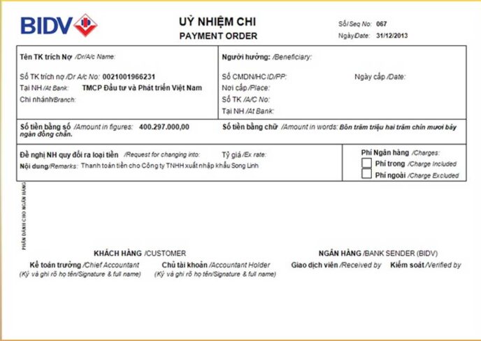 Mẫu ủy nhiệm chi