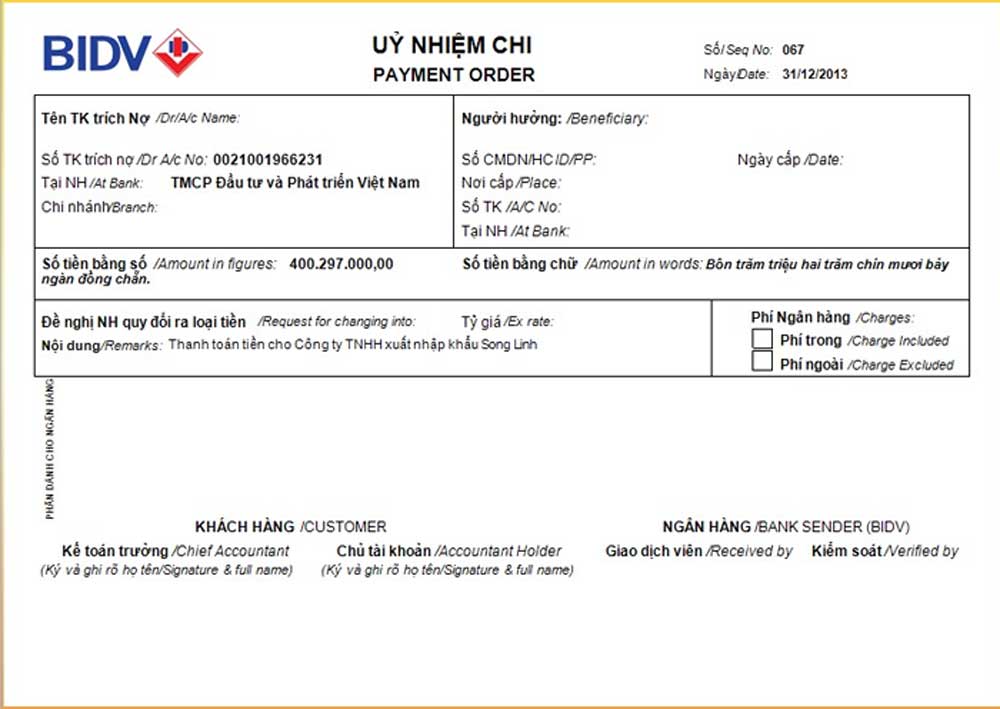 Mẫu ủy nhiệm chi