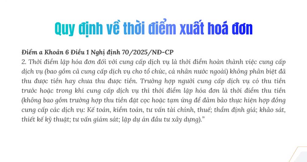 Quy định về thời điểm xuất hóa đơn