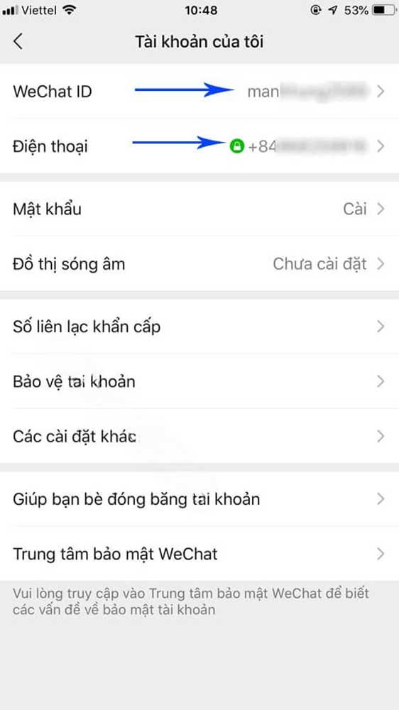Thay đổi ID SĐT Wechat