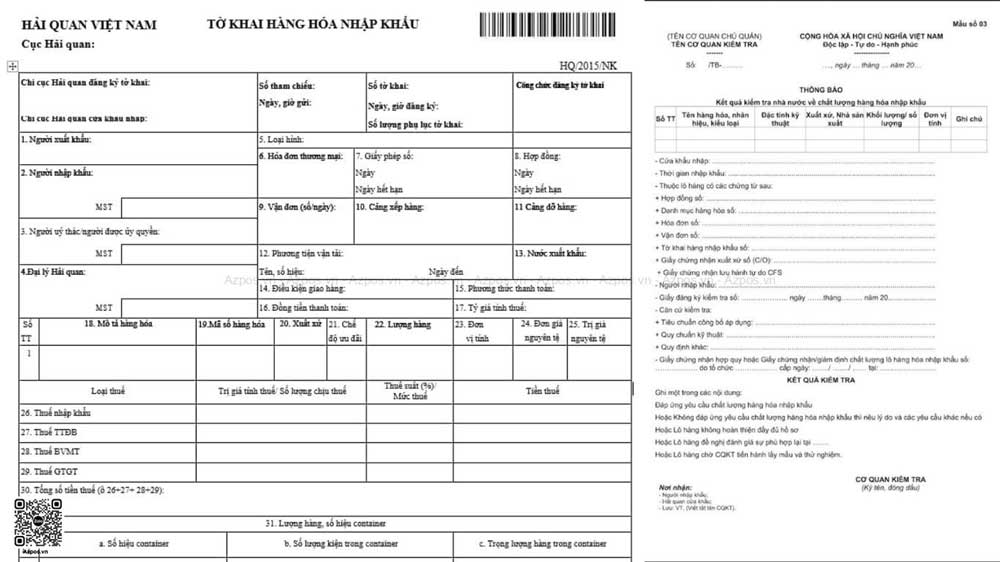 Tờ khai nhập khẩu hàng hóa