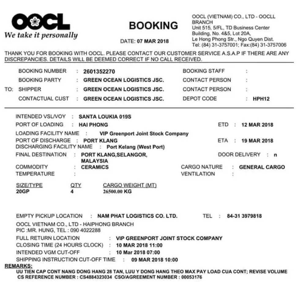 Booking Comfirmation