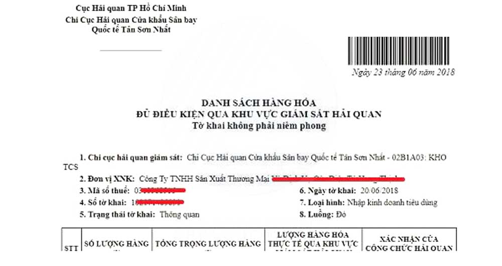 Cấu trúc tờ khai hải quan
