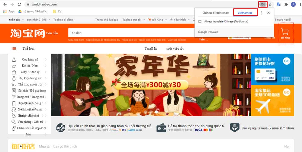 Cách mua hàng Taobao Tiếng Việt đơn giản, nhanh chóng nhất 2 Dịch trang web taobao sang tiếng việt