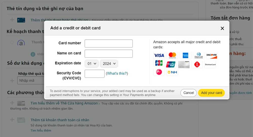Thanh toán hàng Amazon