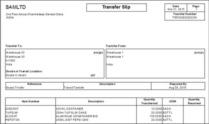 Transfer Slip